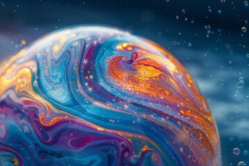 Poster - Illustration of a soap bubble with intricate, colorful fractal patterns forming its delicate surface,