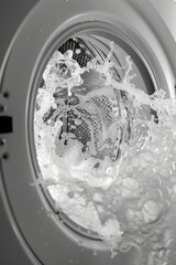 Aufkleber - Dynamic image of foam in a washing machine, with each bubble containing a detailed, fractal-like design,