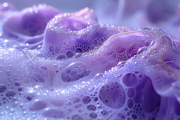 Fototapete - Artistic portrayal of foam in a sink, with each bubble containing a unique fractal design that glows softly,