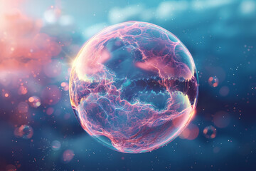 Poster - Illustration of a bubble floating in the air, with its surface displaying complex fractal patterns,