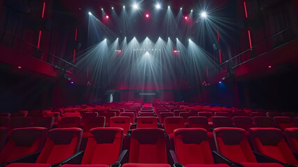 Aufkleber - Empty cinema hall with red seats Movie theatre party hall : Generative AI
