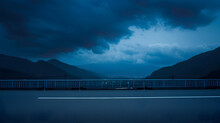 Empty Asphalt Road Platform And Mountain With Cloud Scenery At Night : Generative AI