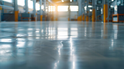 Aufkleber - Industrial building or modern factory for manufacturing production plant or large warehouse Polished concrete floor clean condition and space for industry product display or industry b : Generative AI