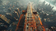 a 45 degree downwards angle of a city, taken from a 200 foot tall building generative ai