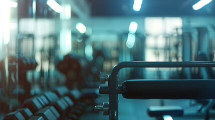 Poster - Fitness empty gym and equipment for exercise workout and sports for wellness weightlifting and studio Health club interior and recreation center for bodybuilding training and room for  : Generative AI