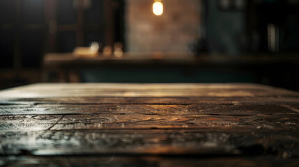Aufkleber - Wooden table with dark blurred background : Generative AI