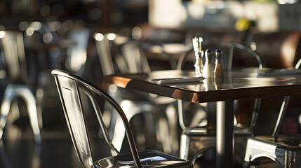 Leinwandbilder - Back steel chairs in a restaurant : Generative AI