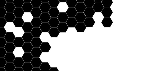 Wall Mural - Abstract black and white with hexagon and hexagonal background. Luxury black pattern with hexagons. abstract 3d hexagonal background with shadow. 3D futuristic abstract honeycomb mosaic background.