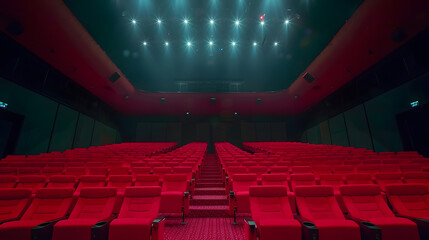 Aufkleber - Empty cinema hall with red seats Movie theatre : Generative AI