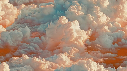 Wall Mural - a clear view of a lone plane flying against a backdrop of fluffy clouds in the sky