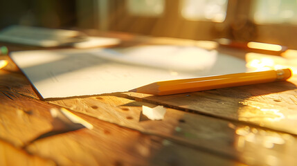 Aufkleber - Pencil eraser and papers on wooden table : Generative AI