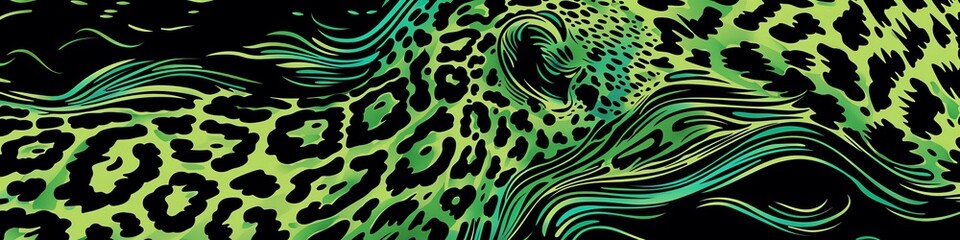 illustration of leopard print black and green closeup on surface.