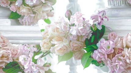 Poster -   A close-up of a bouquet of colorful flowers on a windowsill with lush green foliage