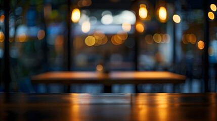 Aufkleber - dark blurred background with empty table top cafe restaurant windows background for your product : Generative AI