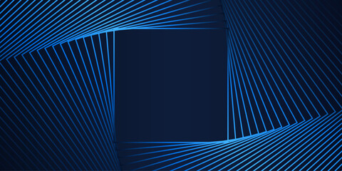 Aufkleber - Abstract perspective futuristic background. Modern technology shiny neon blue geometrical line, rectangles frame overlay pattern isolated on dark blue background