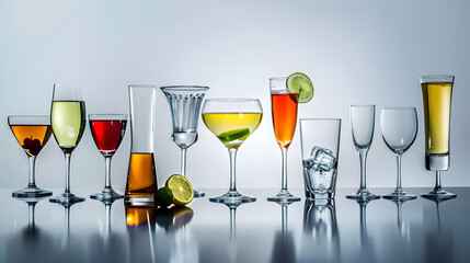 Poster - Collection of empty glasses for alcohol and soft drinks : Generative AI