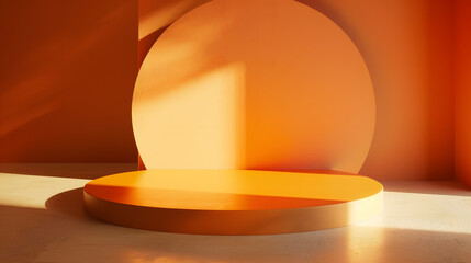 Poster - Orange 3d Table Studio Empty Interior Background WallWall paper  Summer Tropic  Pattern Abstract Texture Gold Kitchen Light Floor Mockup Cement Shadow Podium Gradient Minimal Room Stag : Generative AI