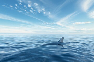 A shark fin on the surface of the sea