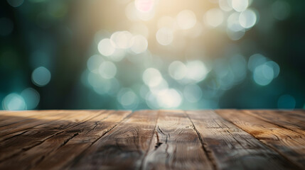 Leinwandbilder - image of a wooden table on a blurred bokeh background : Generative AI