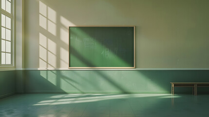 Aufkleber - Empty interior of classic school classroom with green Chalk board on the Wall : Generative AI