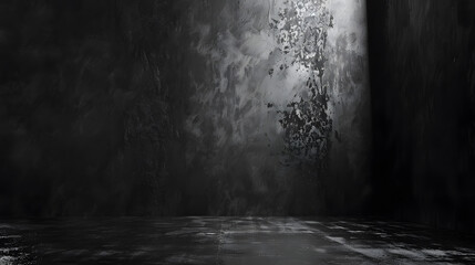 Aufkleber - Black dark and gray abstract cement wall and studio room  interior texture for display products Room black floor is made of dark plaster for interior decoration or gym for exercise : Generative AI