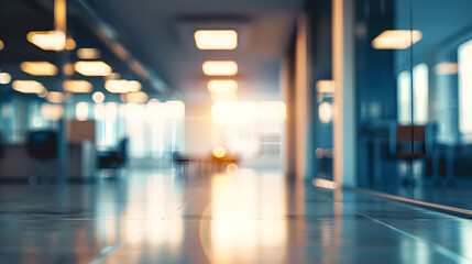 Poster - The open space office is empty and dim Abstract light effect on office interior background for design : Generative AI