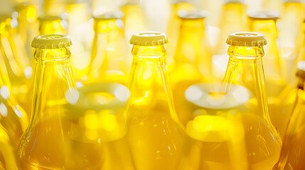 Poster - Empty glass yellow beer bottles : Generative AI