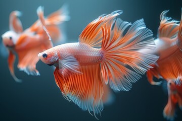 Siamese Fighting Fish (Betta splendens) in aggressive postures, capturing dynamic movement. 