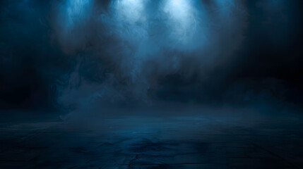 Poster - Dark street asphalt abstract dark blue background empty dark scene neon light spotlights The concrete floor and studio room with smoke float up the interior texture for display product : Generative AI