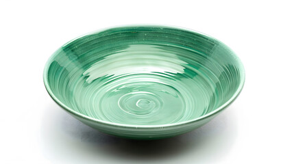Aufkleber - Empty trendy handmade ceramic dish tablewares Round empty plate green texture vintage classic pattern isolate on white background top view cut out : Generative AI