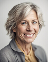 Wall Mural - Portrait of a smiling middle-aged woman standing against white background
