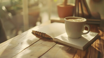 Aufkleber - Blank notepad with hot coffee on office table : Generative AI