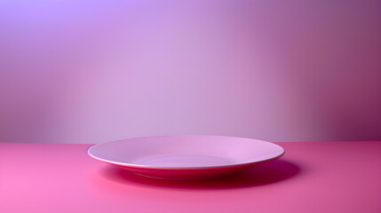 Leinwandbilder - Empty pink plate minimalist on a magenta table Single plate in bright light on a vibrant colored background : Generative AI