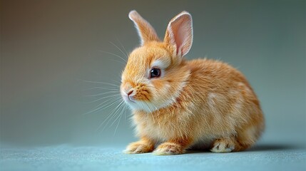 Wall Mural -  Brown Rabbit on Blue Floor with Light Background