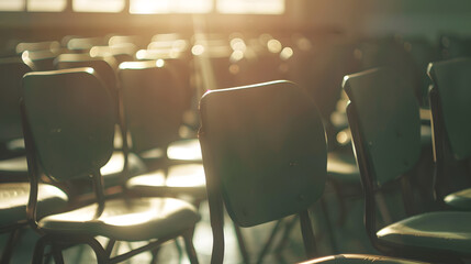 Poster - Soft focus and soft light on many student chair in the classroom Lecture room with empty seats Business seminar education Concept of education back to school lecture in the classroom : Generative AI