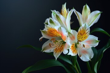 Wall Mural - Flowers On Black. Alstroemeria Blooms on Elegant Black Background