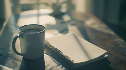 Aufkleber - Blank notepad with hot coffee on office table : Generative AI