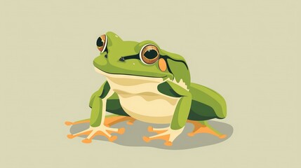 Wall Mural -   A green frog perched atop two white and orange frogs' legs, with open eyes, against a pale green backdrop
