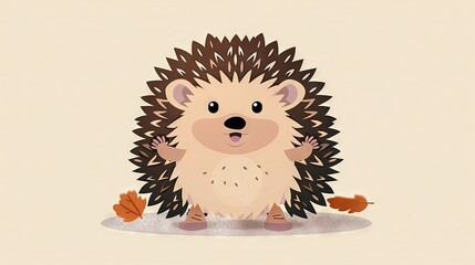 Wall Mural -   A cartoon of a hedgehog sitting on the ground with both paws on the ground and one paw raised