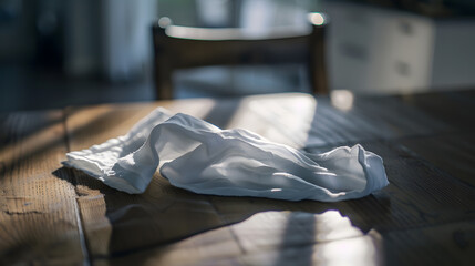 Poster - Cloth napkin on wooden desk : Generative AI