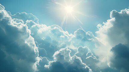 Aufkleber - in the empty sky lots of clouds and sunny ray of light : Generative AI