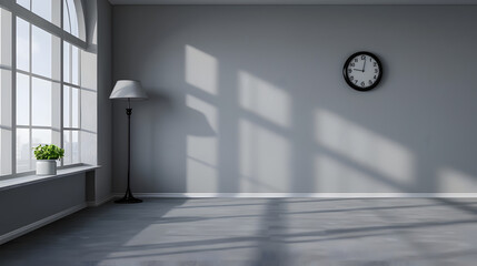 Aufkleber - Grey empty room with black clock lamp and niche carpet style office style : Generative AI