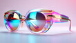 fashion studio product photography of futuristic iridescent sunglasses