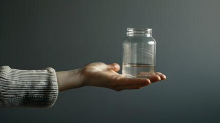 Poster - Cupped female hand holding a clean empty glass jar : Generative AI