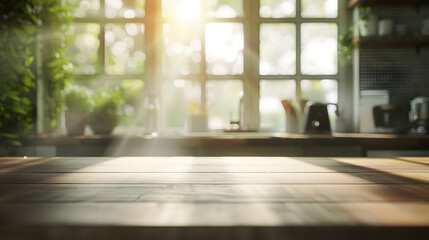 Aufkleber - Free space table top background on blurred kitchen window interior : Generative AI