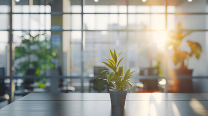 Aufkleber - Beautiful blurred background of a light modern office interior with panoramic windows and beautiful lighting : Generative AI