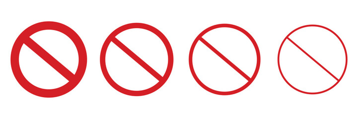 Set of Prohibition sign icon. Crossed out red circle. Vector Illustration.