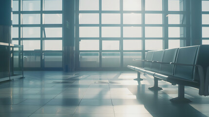 Poster - Empty departure lounge in airport : Generative AI