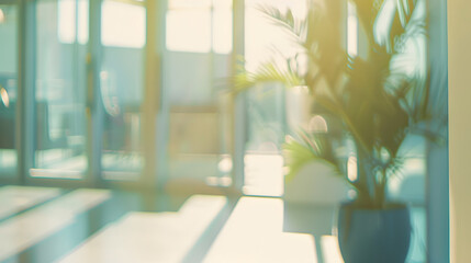 Aufkleber - Beautiful blurred background of a light modern office interior with panoramic windows and beautiful : Generative AI