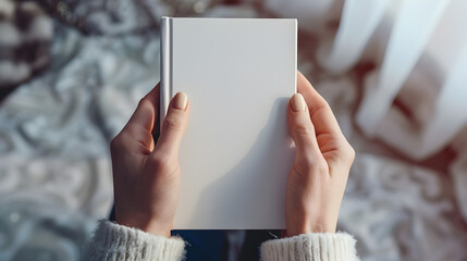 Poster - White book cover in womans hands Book cover for mock up : Generative AI